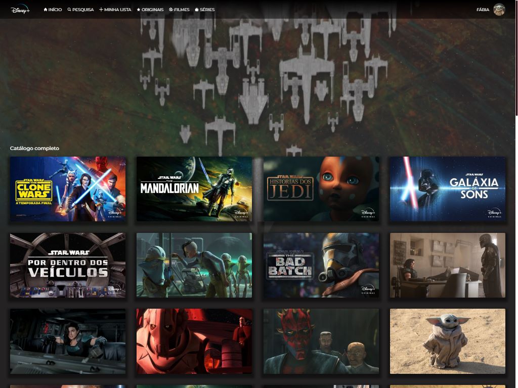 Perfil da DisneyPlus, com imagens da Star Wars