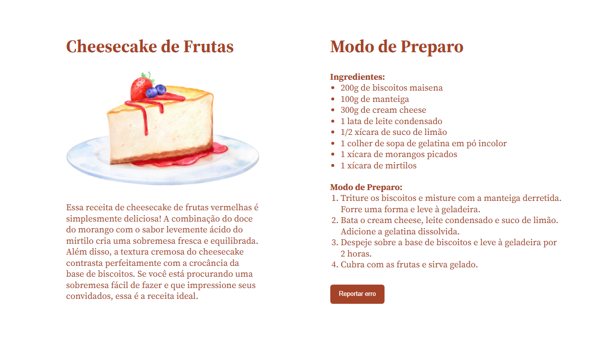 Uma imagem de bolo e uma receita para prepara-lo